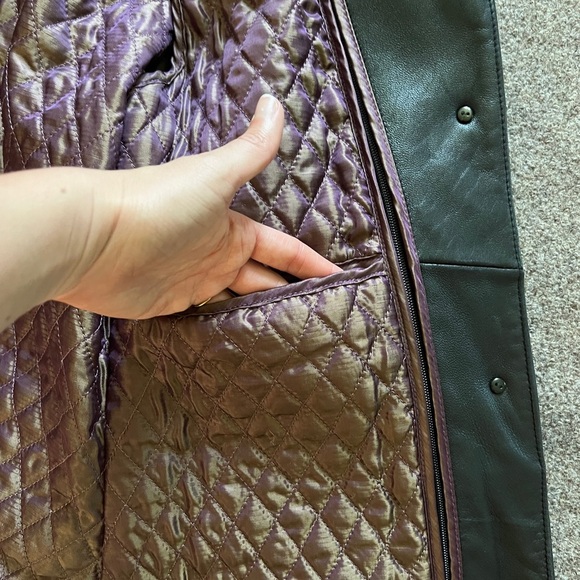 Vintage Nicole Miller 3/4 Length Genuine Leather Black Trench Coat Size Large - Picture 10 of 13